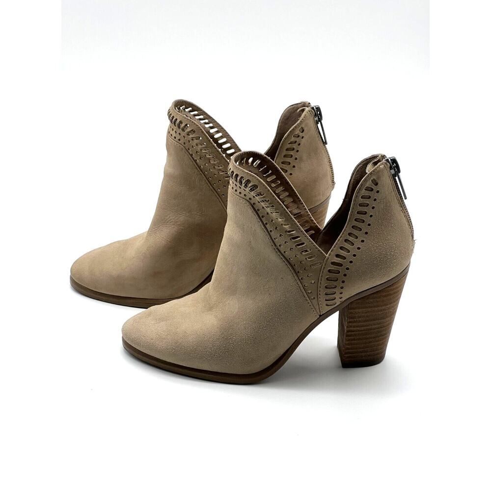 Vince Camuto Boots Womens Size 5.5 Fileana Split Shaft Bootie Taupe Suede Heels